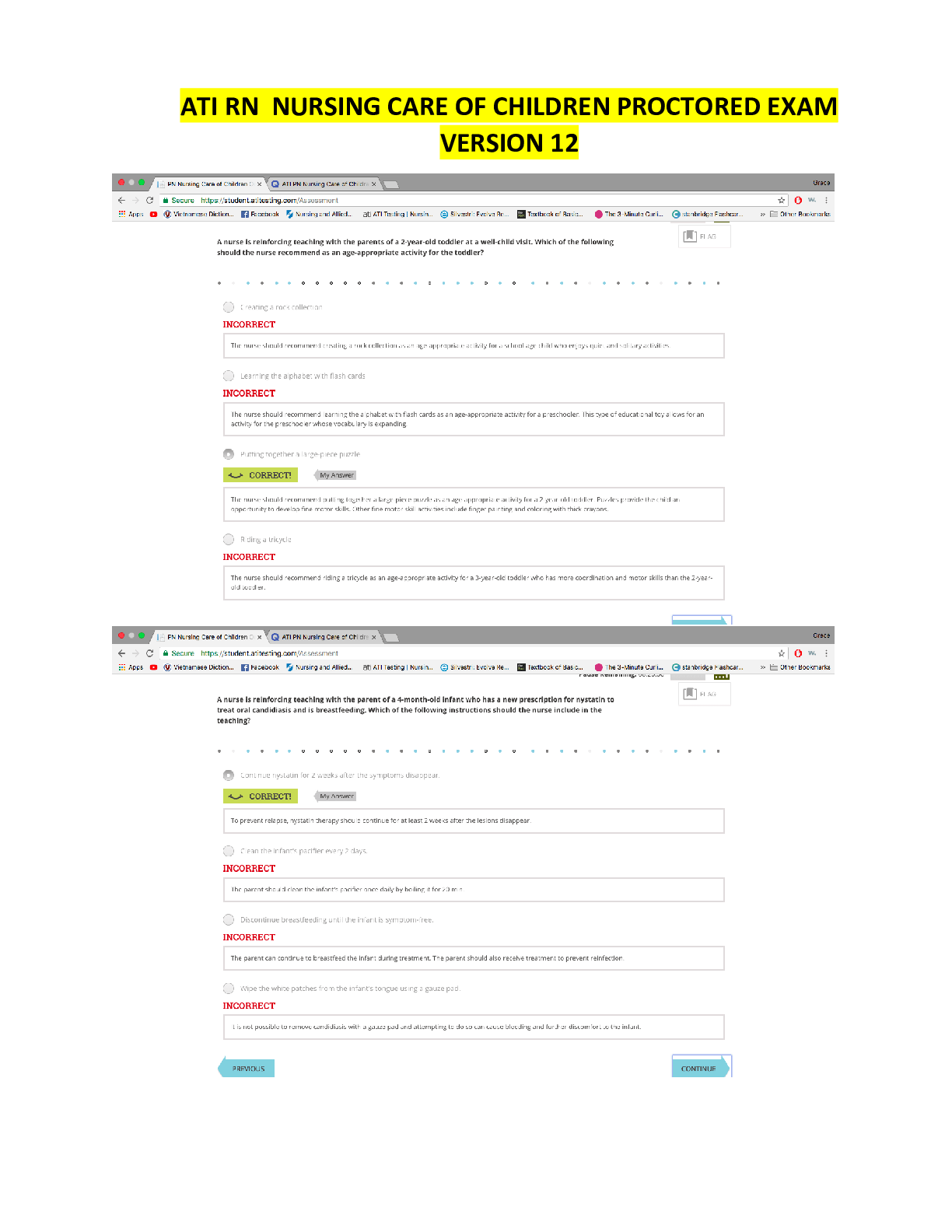 ATI RN Nursing Care Of Children Proctored Exam Version 12 Complete